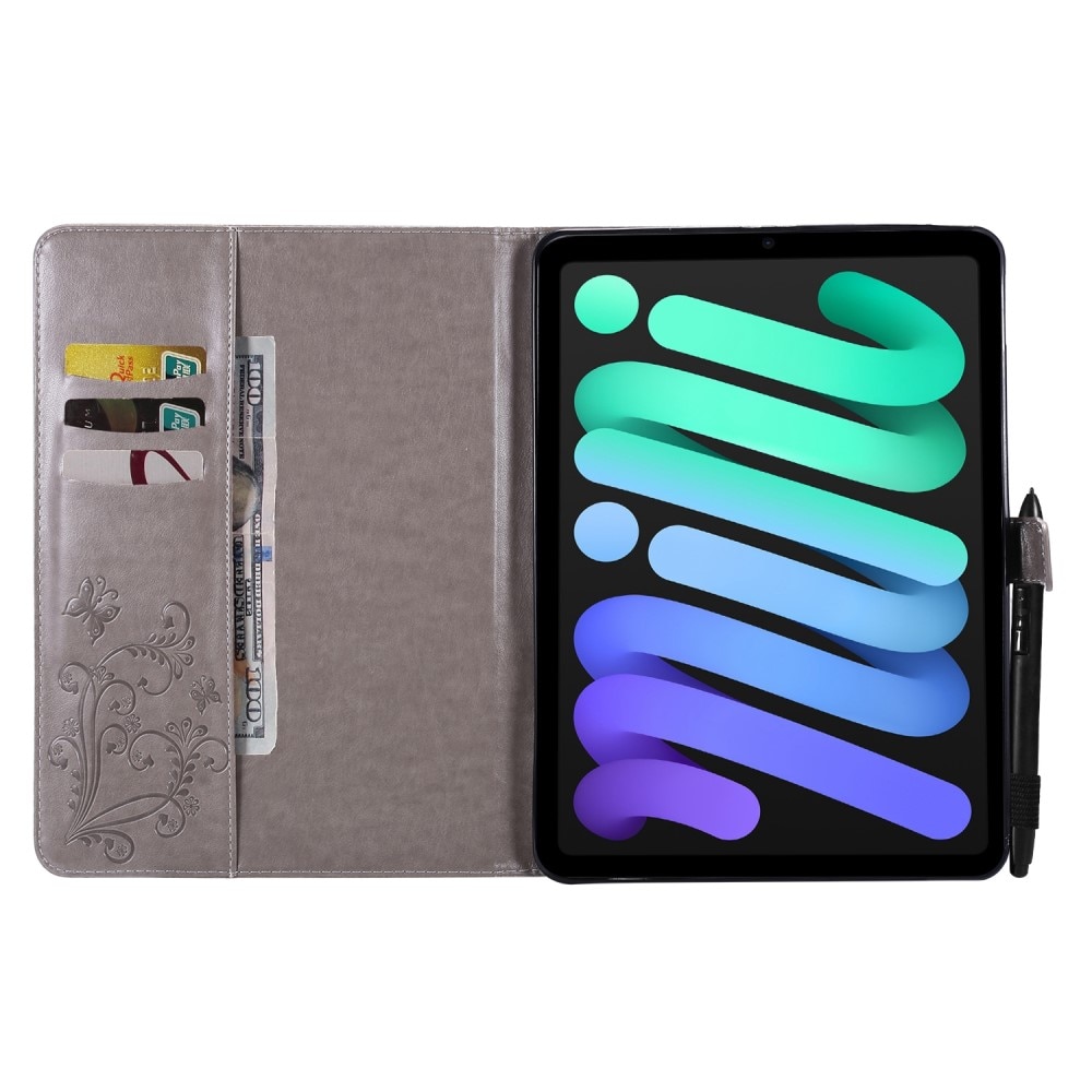 Étui en cuir avec papillons Apple iPad Mini 7th Gen (2024) Gris