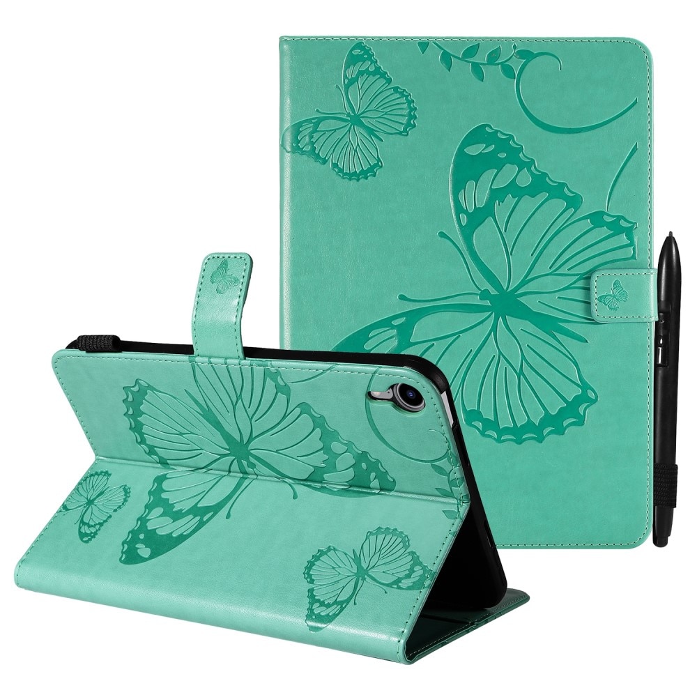 Étui en cuir avec papillons iPad Mini 6 2021 Vert