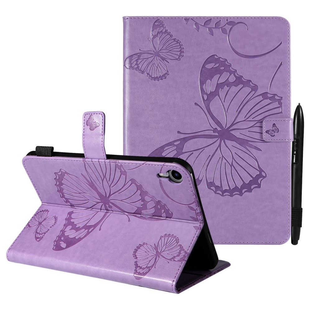 Étui en cuir avec papillons iPad Mini 6th Gen (2021), violet