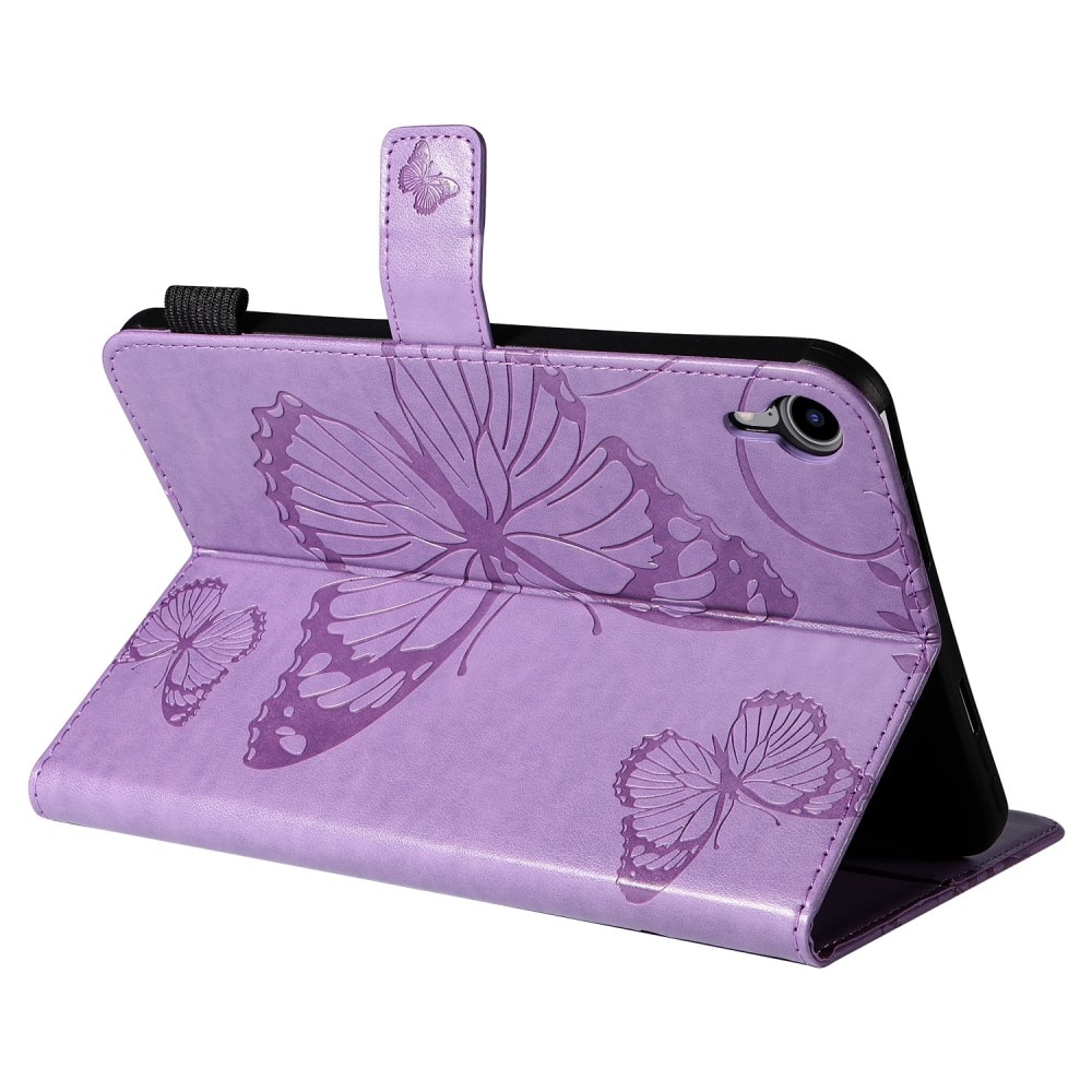 Étui en cuir avec papillons iPad Mini 6th Gen (2021), violet