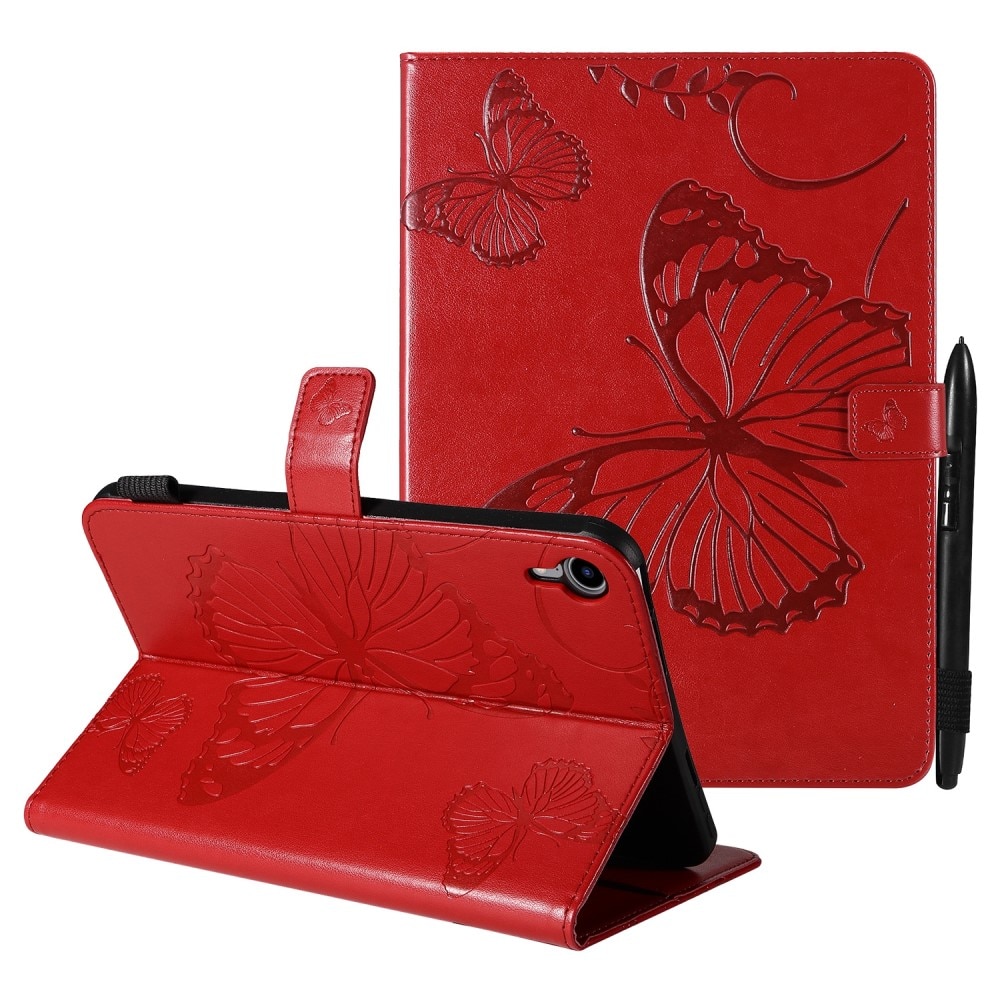 Étui en cuir avec papillons iPad Mini 6th Gen (2021) Rouge