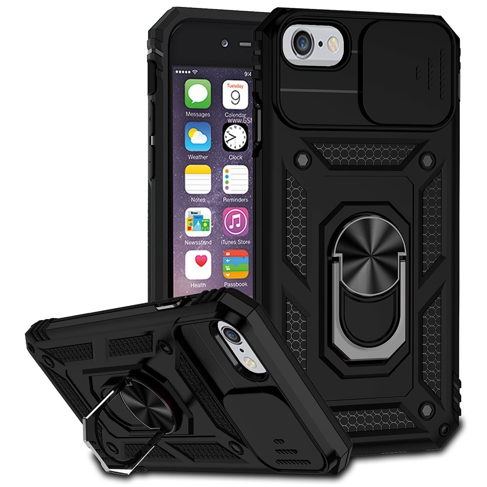 Coque Hybride Ring avec Protège Caméra iPhone SE 2022, Noir