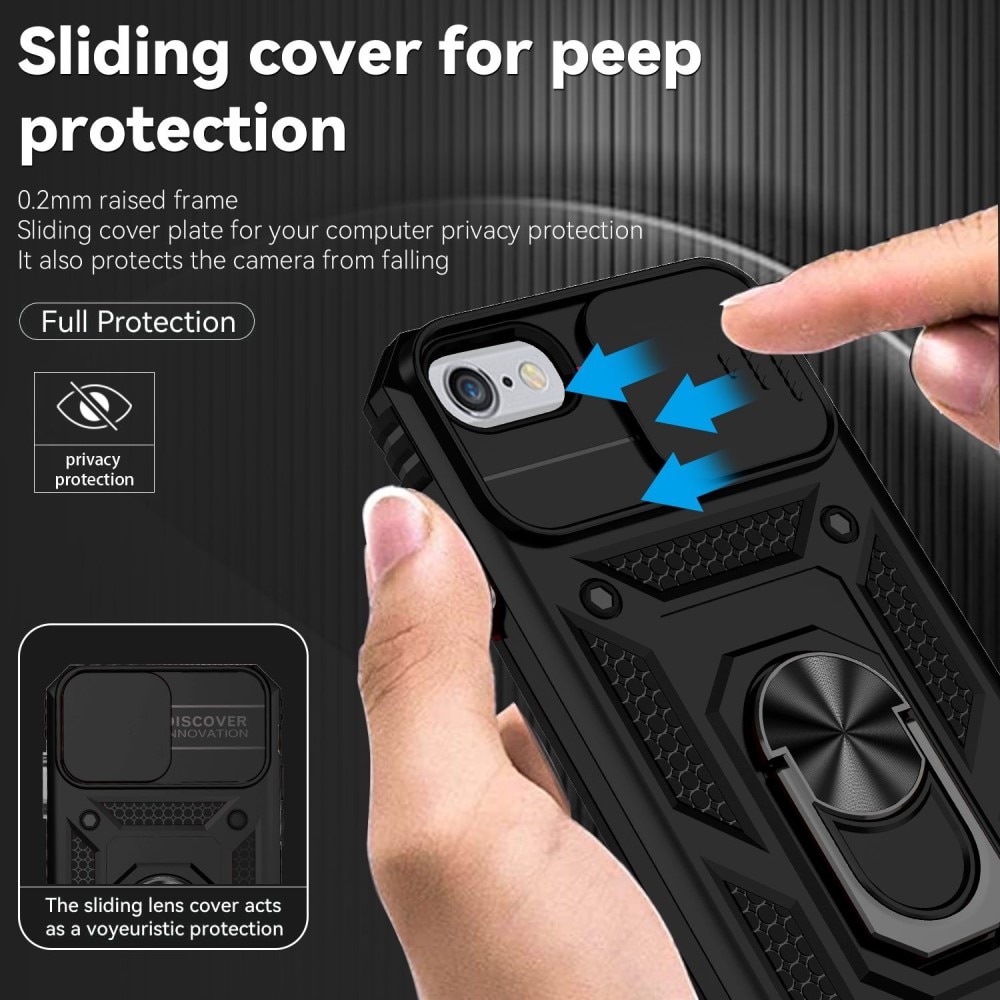 Coque Hybride Ring avec Protège Caméra iPhone SE (2022), noir