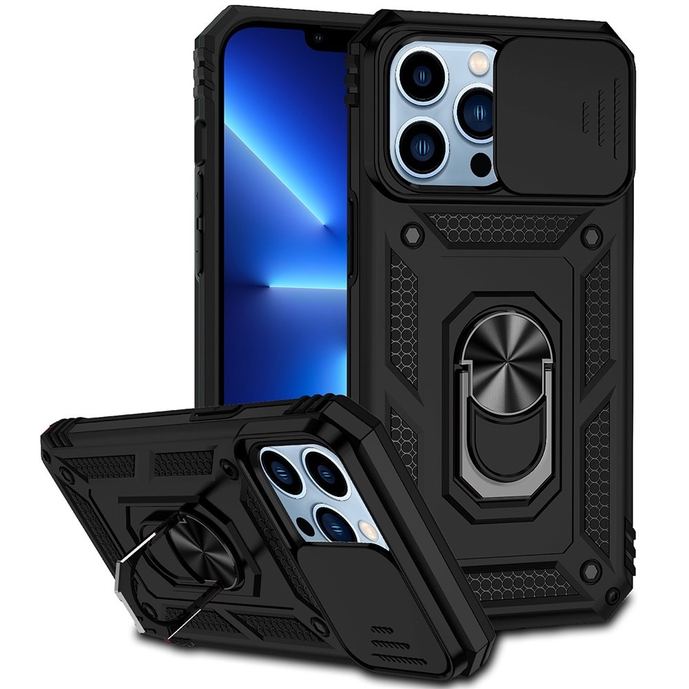 Coque Hybride Ring avec Protège Caméra iPhone 13 Pro Max Noir