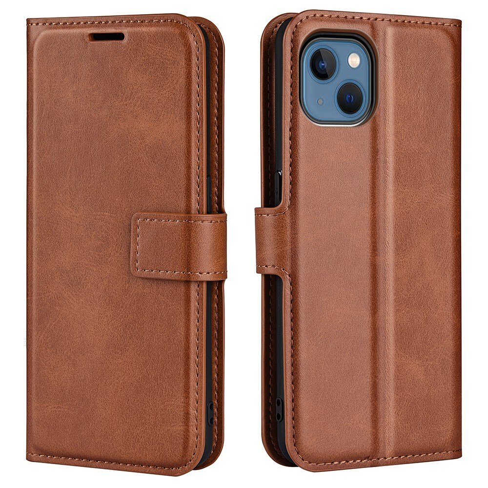 Étui portefeuille Leather Wallet iPhone 14 Plus Brown