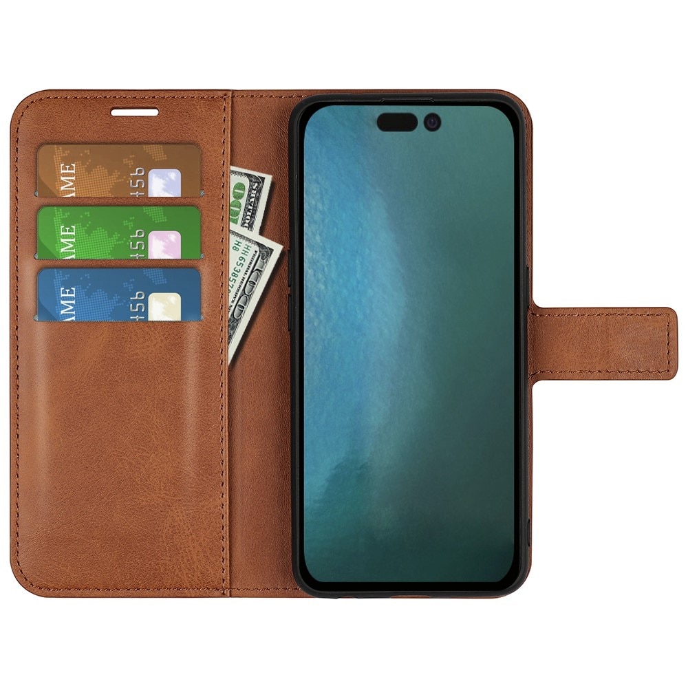 Étui portefeuille Leather Wallet iPhone 14 Plus Brown