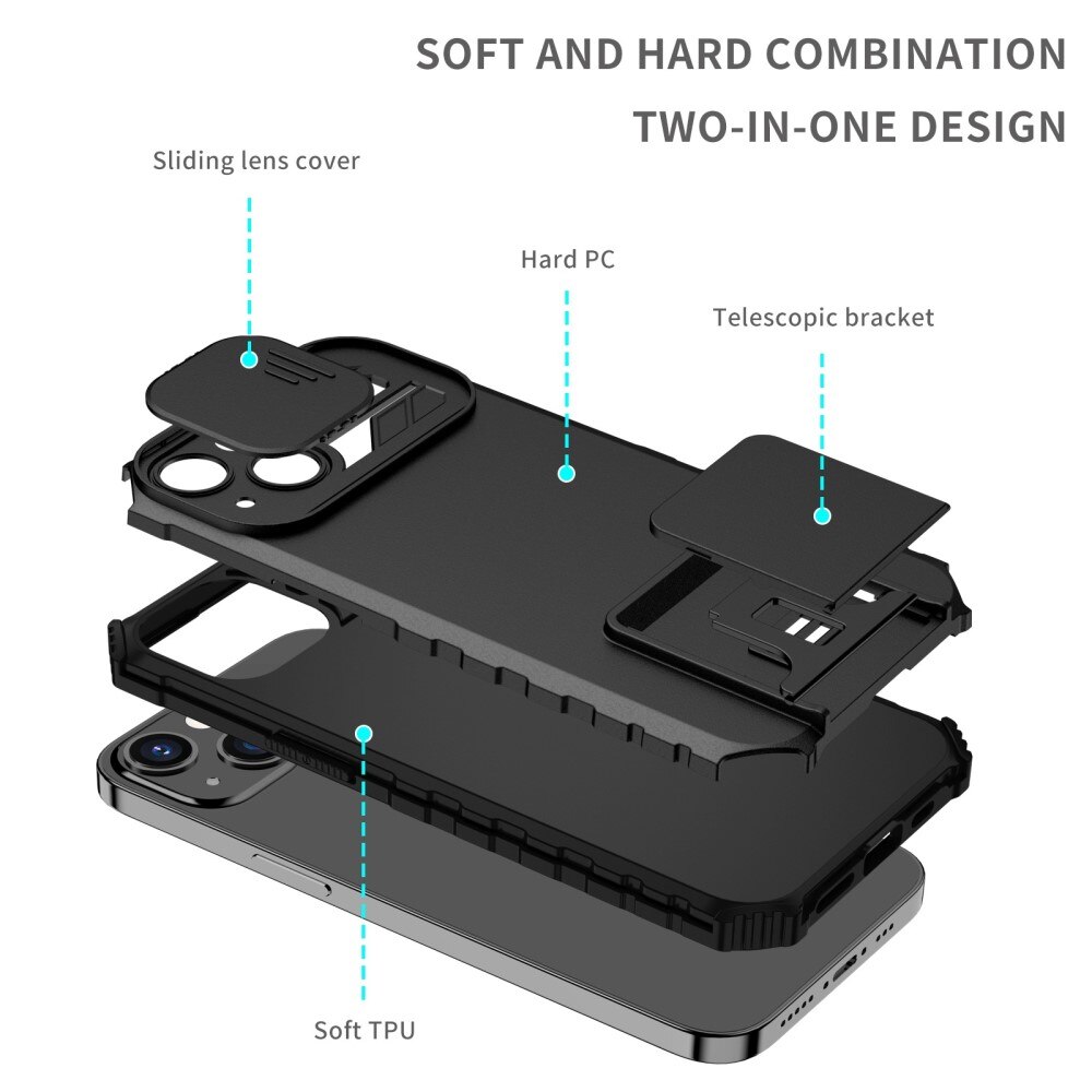 Coque Kickstand avec Protège Caméra iPhone 13 Pro, Noir