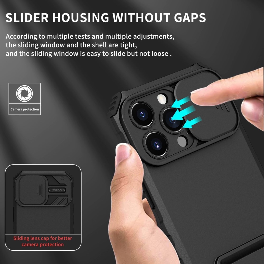 Coque Kickstand avec Protège Caméra iPhone 13 Pro, Noir