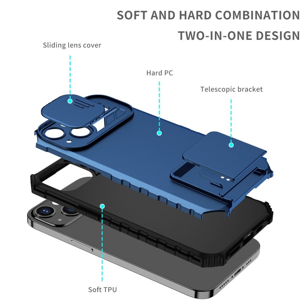 Coque Kickstand avec Protège Caméra iPhone 13 Pro Bleu