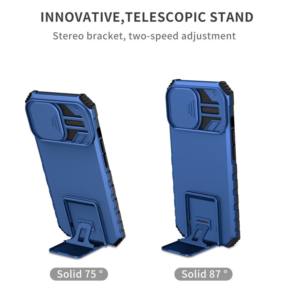 Coque Kickstand avec Protège Caméra iPhone 13 Pro Bleu