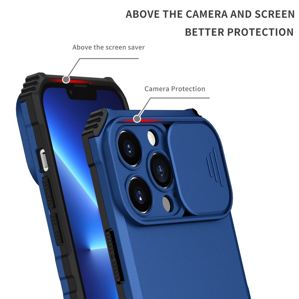 Coque Kickstand avec Protège Caméra iPhone 13 Pro Bleu