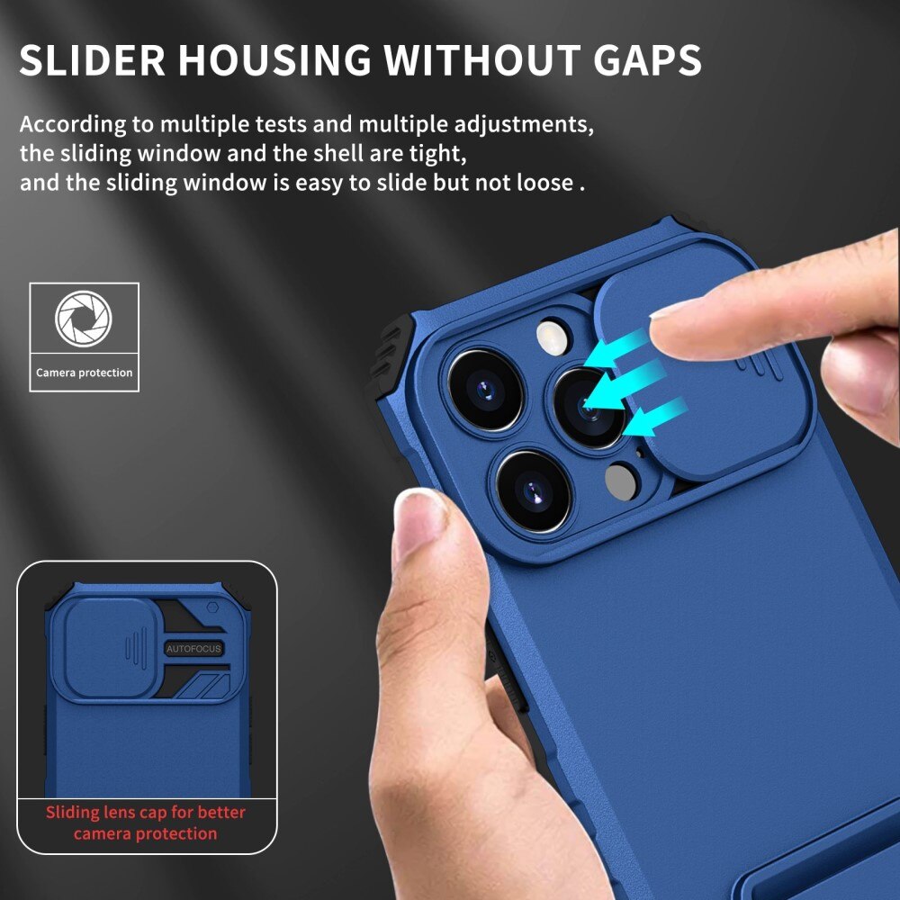 Coque Kickstand avec Protège Caméra iPhone 13 Pro Bleu