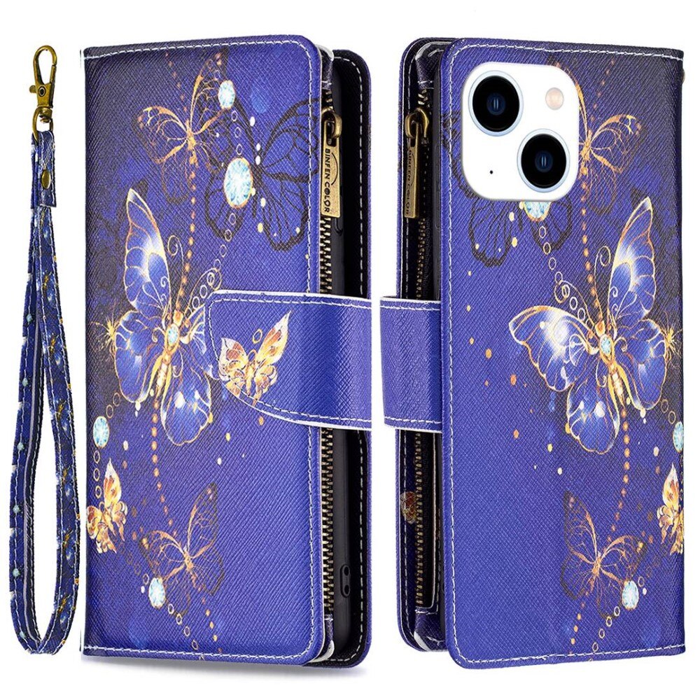 Coque Étui portefeuille iPhone 14 Papillons violets