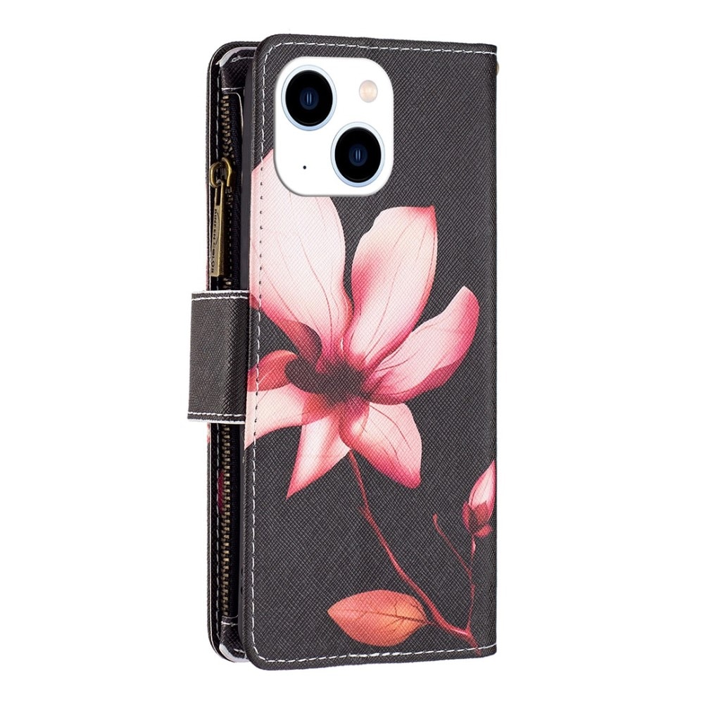 Coque Étui portefeuille iPhone 14 Fleur rose