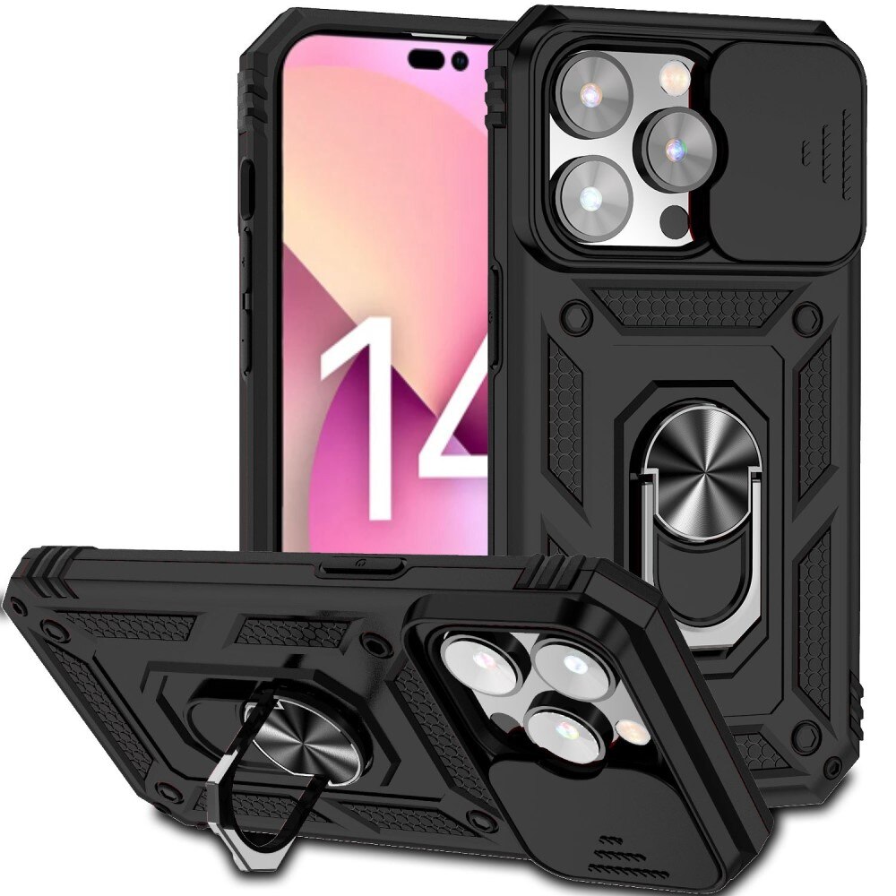 Coque Hybride Ring avec Protège Caméra iPhone 14 Pro Max Noir