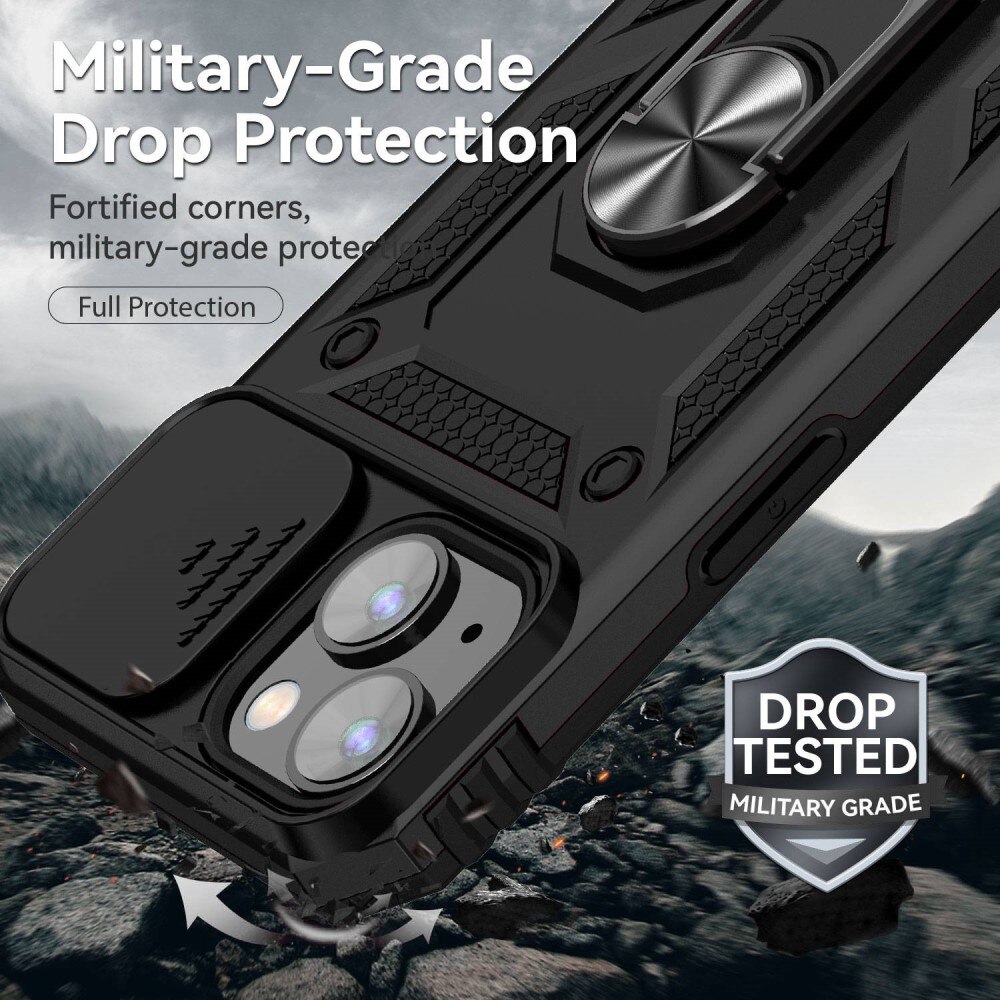 Coque Hybride Ring avec Protège Caméra iPhone 14, Noir