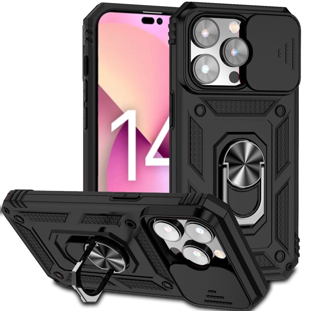 Coque Hybride Ring avec Protège Caméra iPhone 14 Pro, Noir
