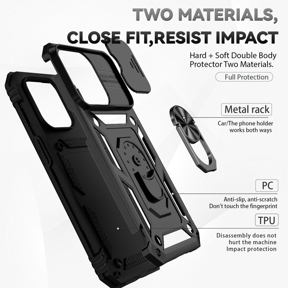 Coque Hybride Ring avec Protège Caméra iPhone 14 Pro, Noir