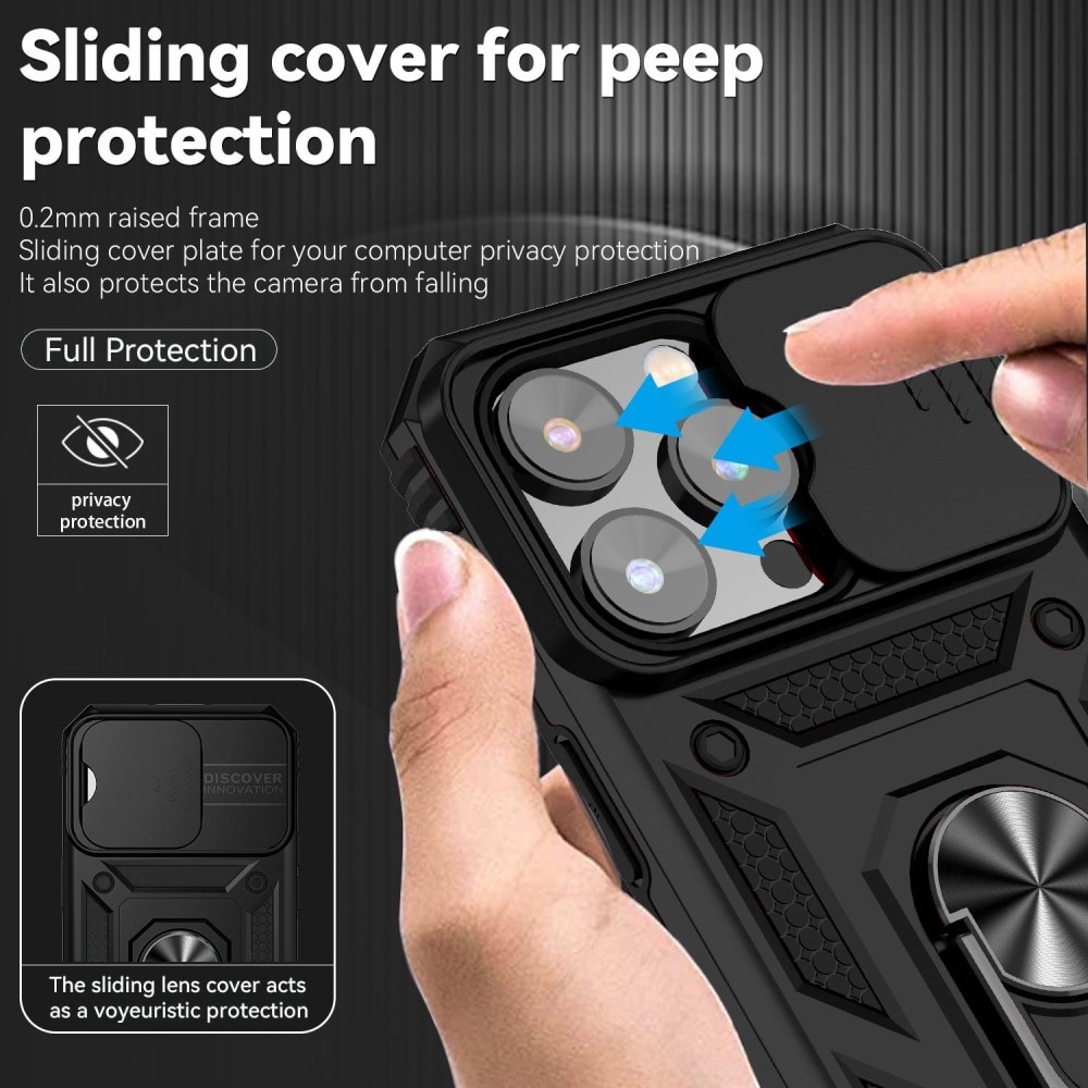 Coque Hybride Ring avec Protège Caméra iPhone 14 Pro, Noir