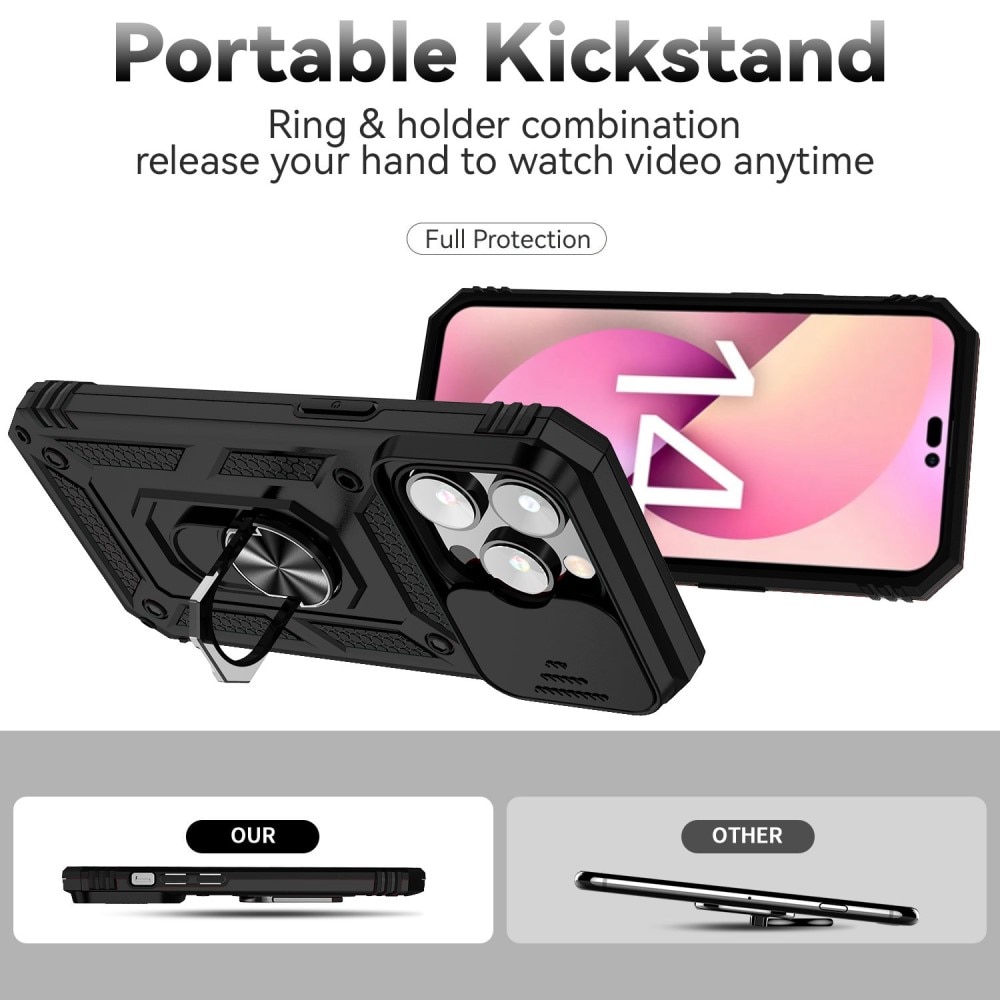 Coque Hybride Ring avec Protège Caméra iPhone 14 Pro, Noir