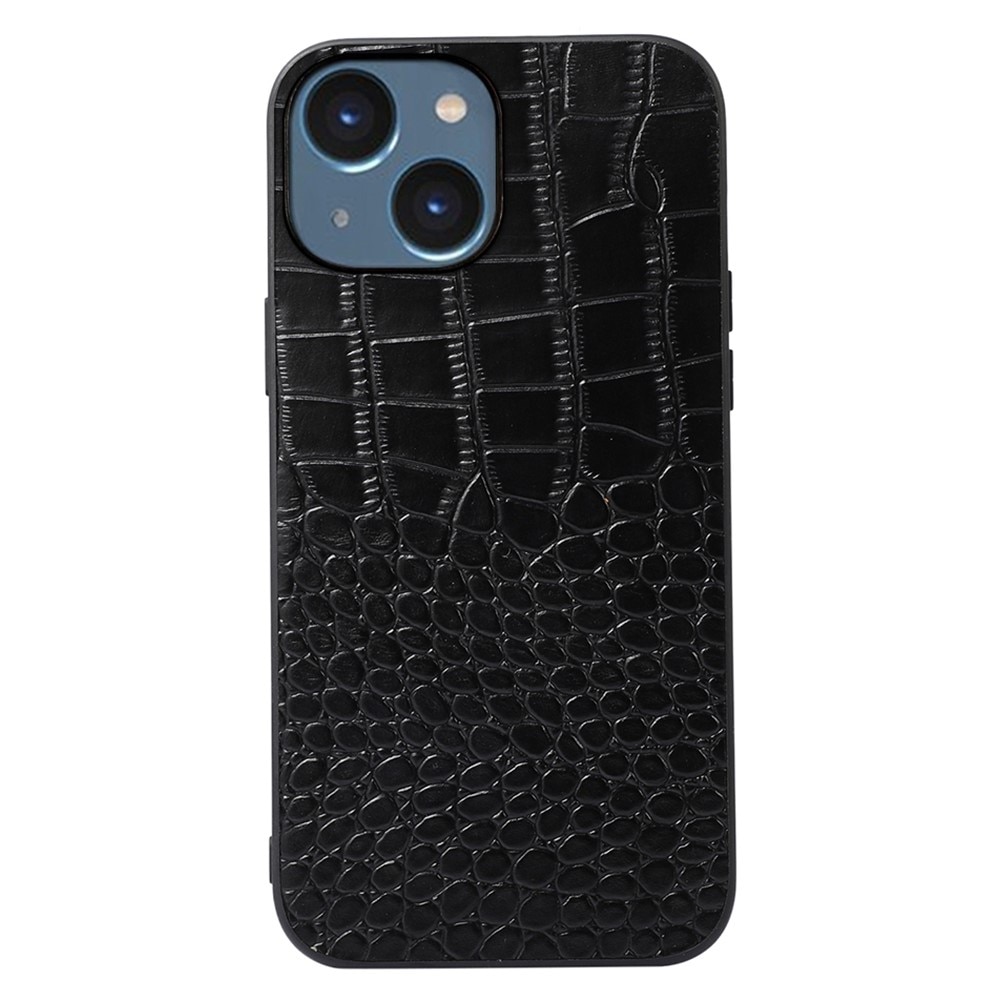 Croco Coque en cuir iPhone 14 Noir