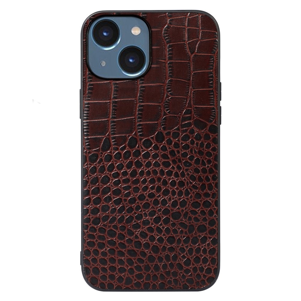 Coque Hybride Cuir veritable Crocodile iPhone 14, marron