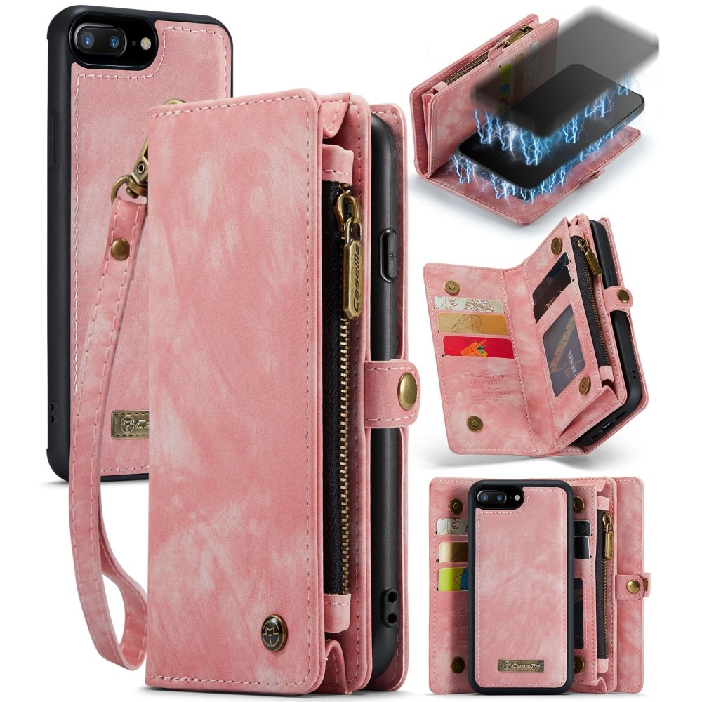 Étui portefeuille multi-cartes iPhone 7 Plus/8 Plus, rose