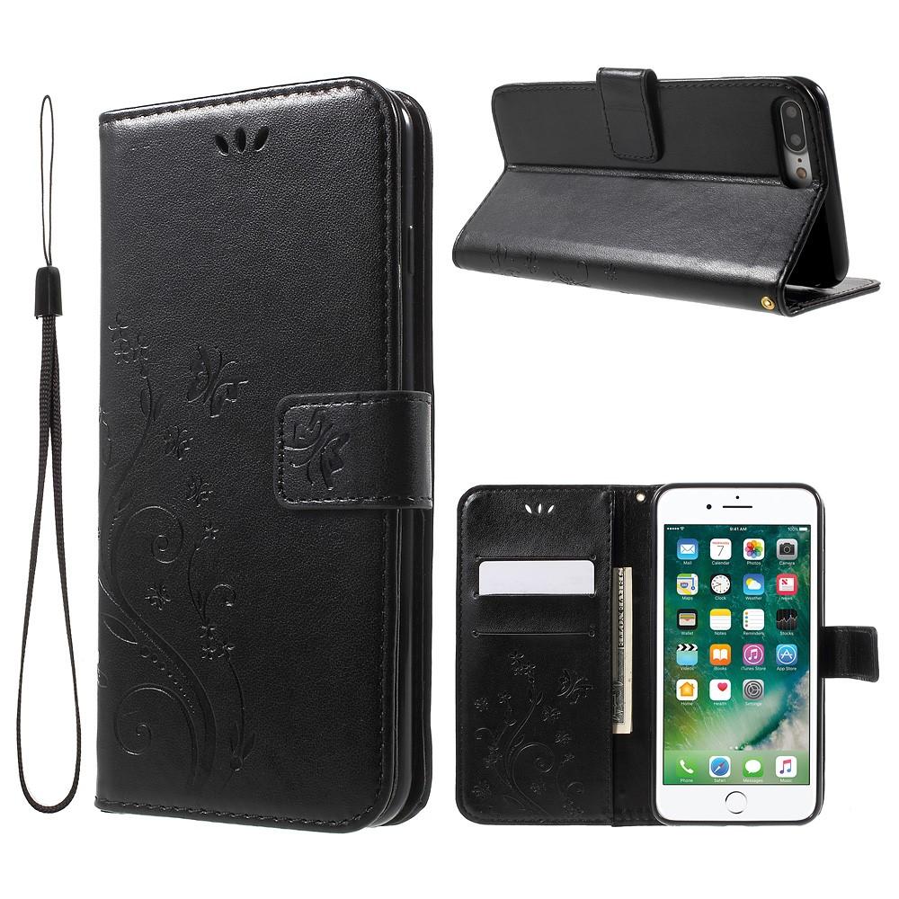 Étui en cuir à papillons pour Apple iPhone 7 Plus/iPhone 8 Plus, Noir