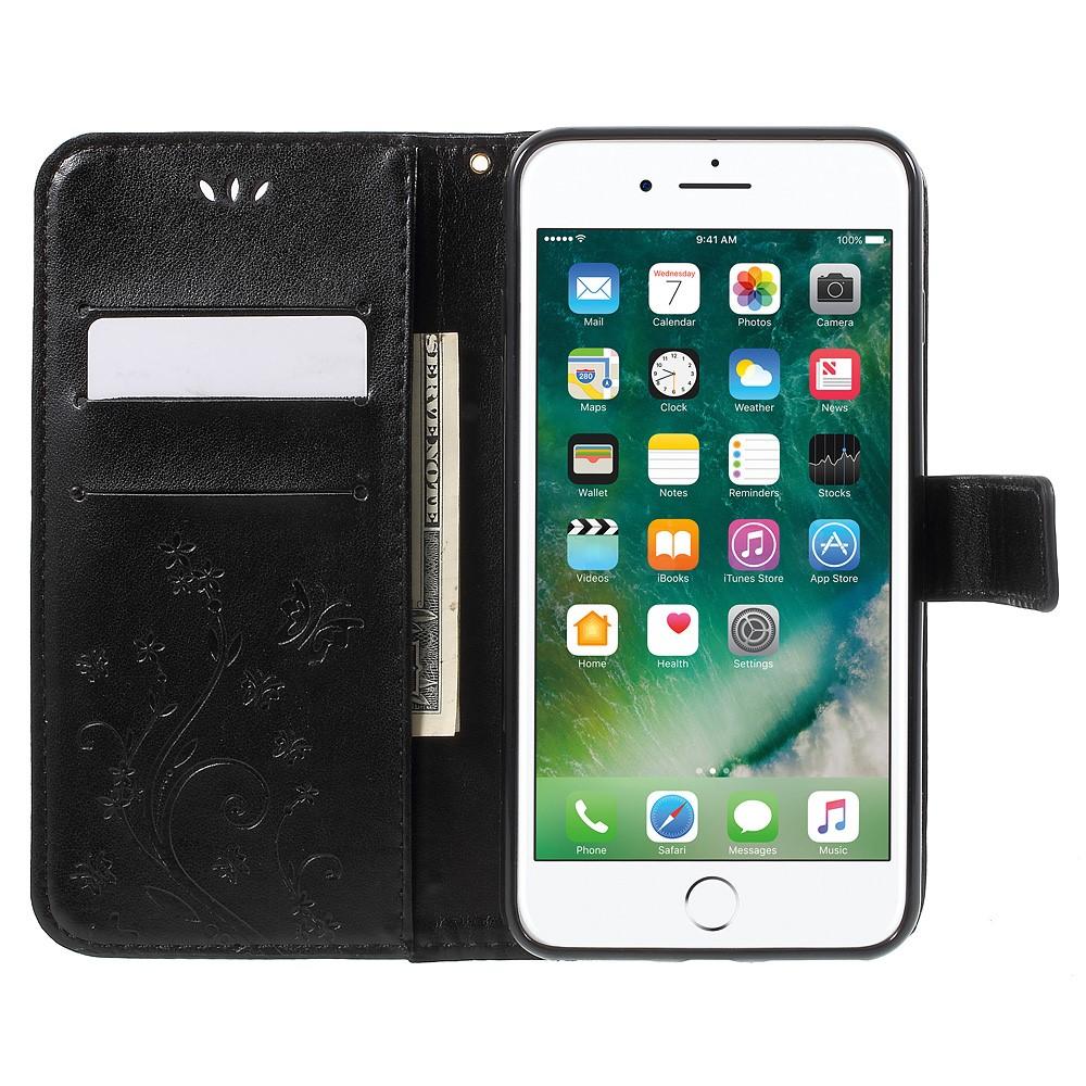 Étui en cuir à papillons pour Apple iPhone 7 Plus/iPhone 8 Plus, Noir