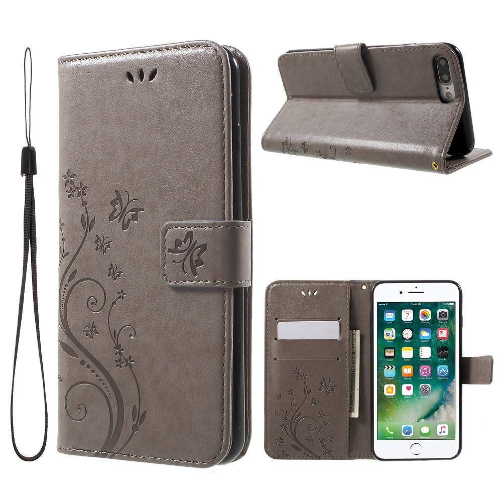 Étui en cuir à papillons pour Apple iPhone 7 Plus/iPhone 8 Plus, Gris