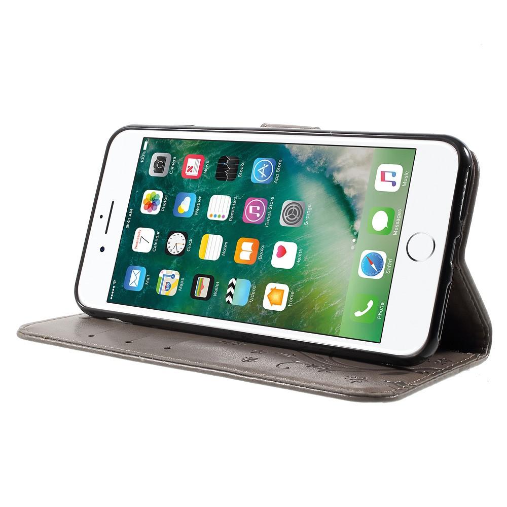 Étui en cuir à papillons pour Apple iPhone 7 Plus/iPhone 8 Plus, Gris