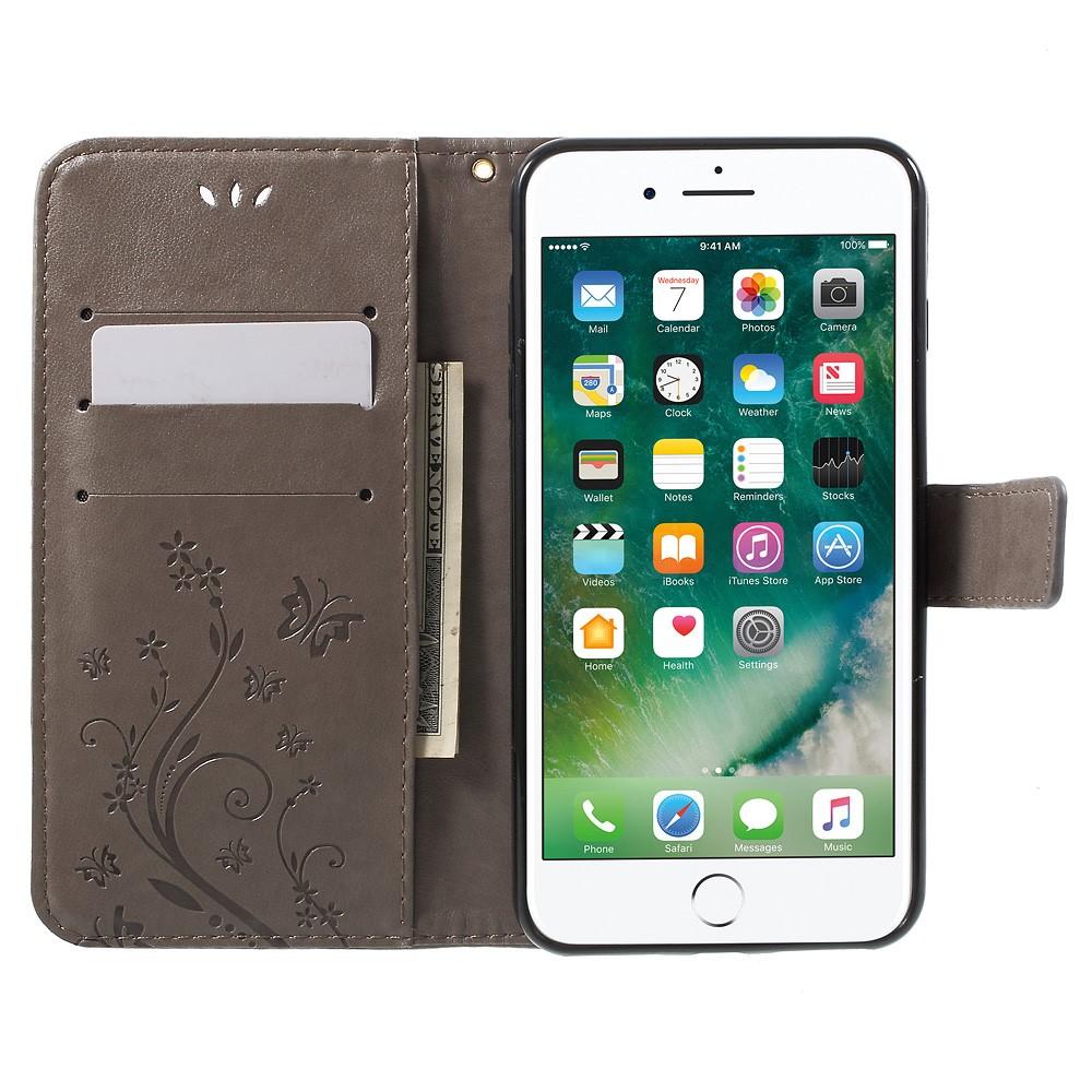 Étui en cuir à papillons pour Apple iPhone 7 Plus/iPhone 8 Plus, Gris