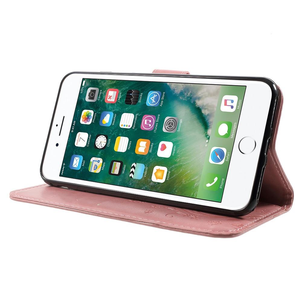 Étui en cuir à papillons pour iPhone 7 Plus/8 Plus, rose