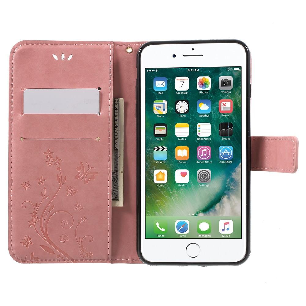 Étui en cuir à papillons pour iPhone 7 Plus/iPhone 8 Plus, Rose