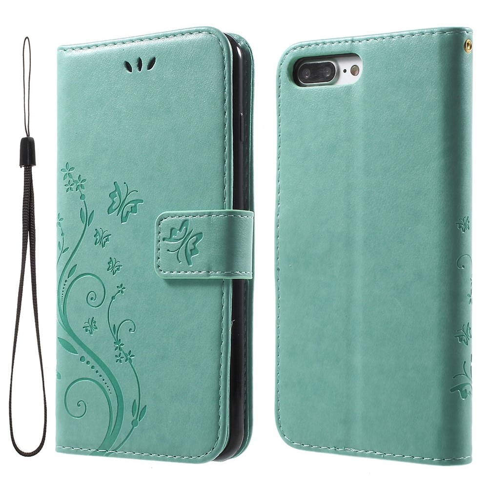 Étui en cuir à papillons pour iPhone 7 Plus/iPhone 8 Plus, Vert
