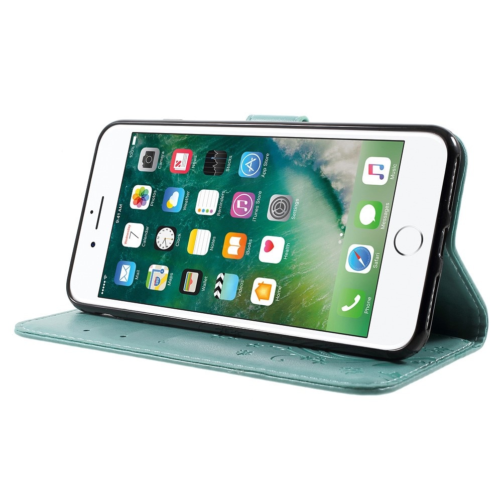 Étui en cuir à papillons pour iPhone 7 Plus/iPhone 8 Plus, Vert