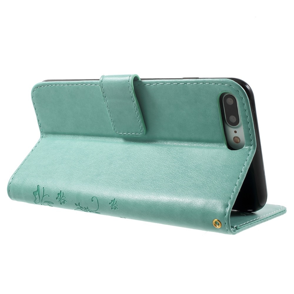 Étui en cuir à papillons pour iPhone 7 Plus/iPhone 8 Plus, Vert