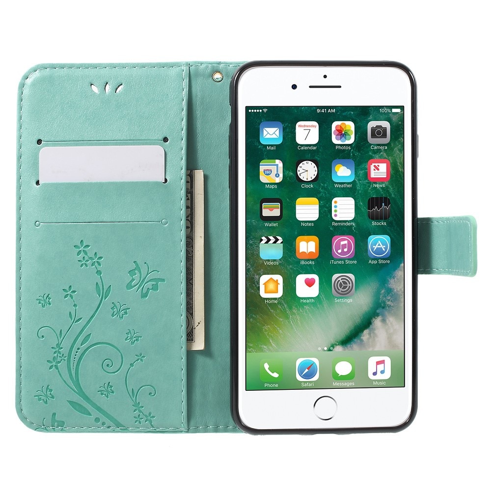 Étui en cuir à papillons pour iPhone 7 Plus/iPhone 8 Plus, Vert