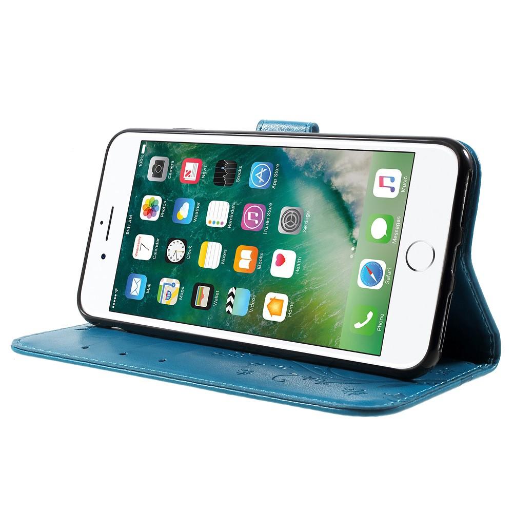 Étui en cuir à papillons pour iPhone 7 Plus/iPhone 8 Plus, Bleu