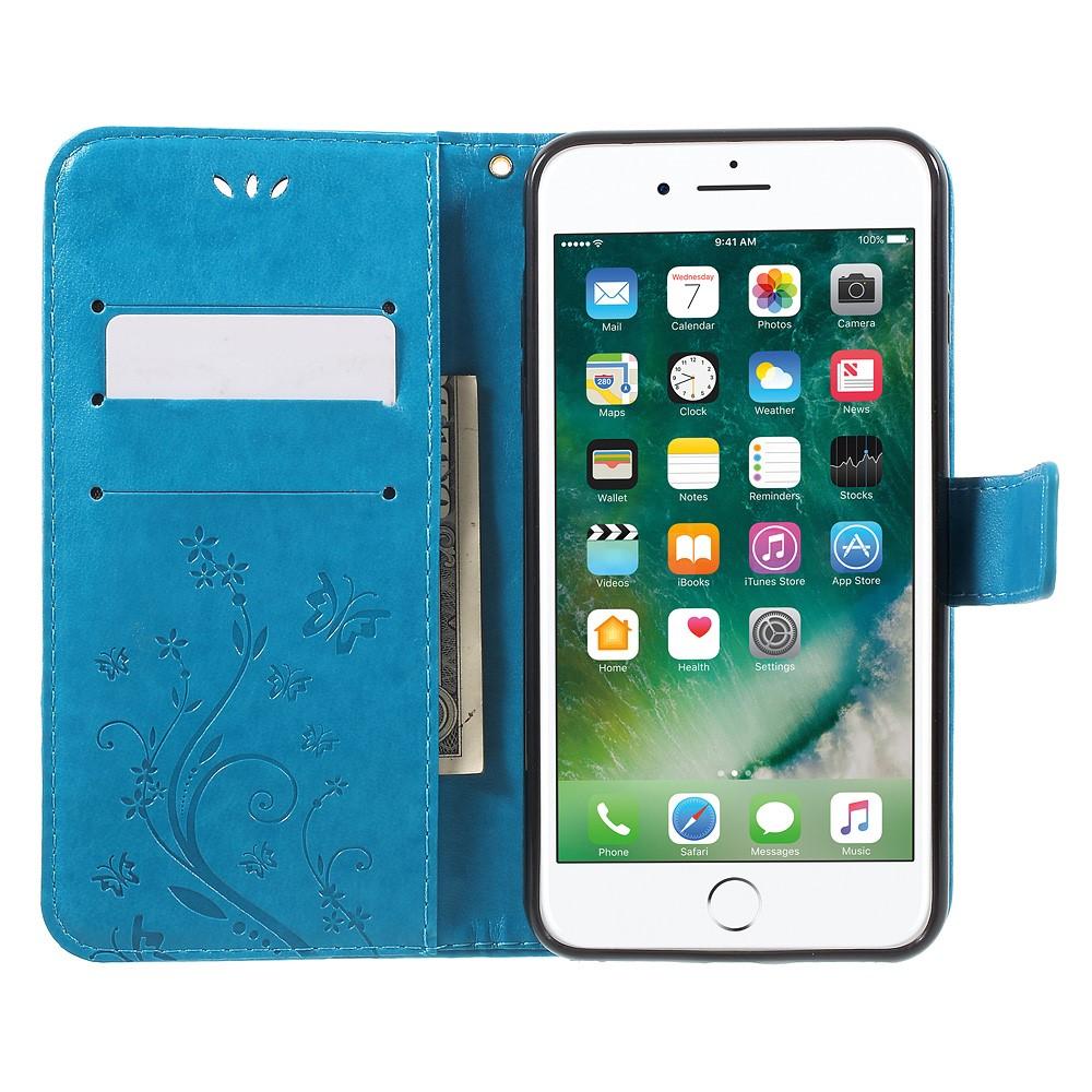 Étui en cuir à papillons pour iPhone 7 Plus/iPhone 8 Plus, Bleu