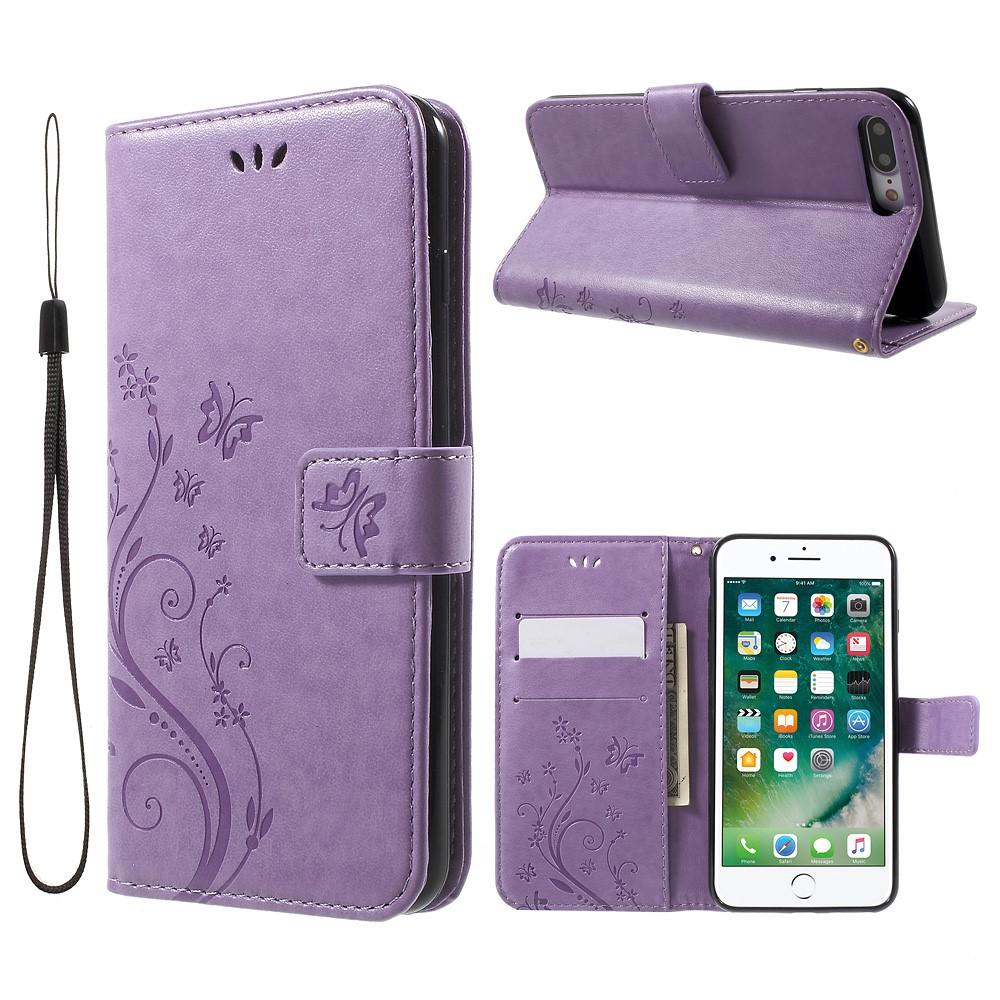 Étui en cuir à papillons pour iPhone 7 Plus/iPhone 8 Plus, Violet