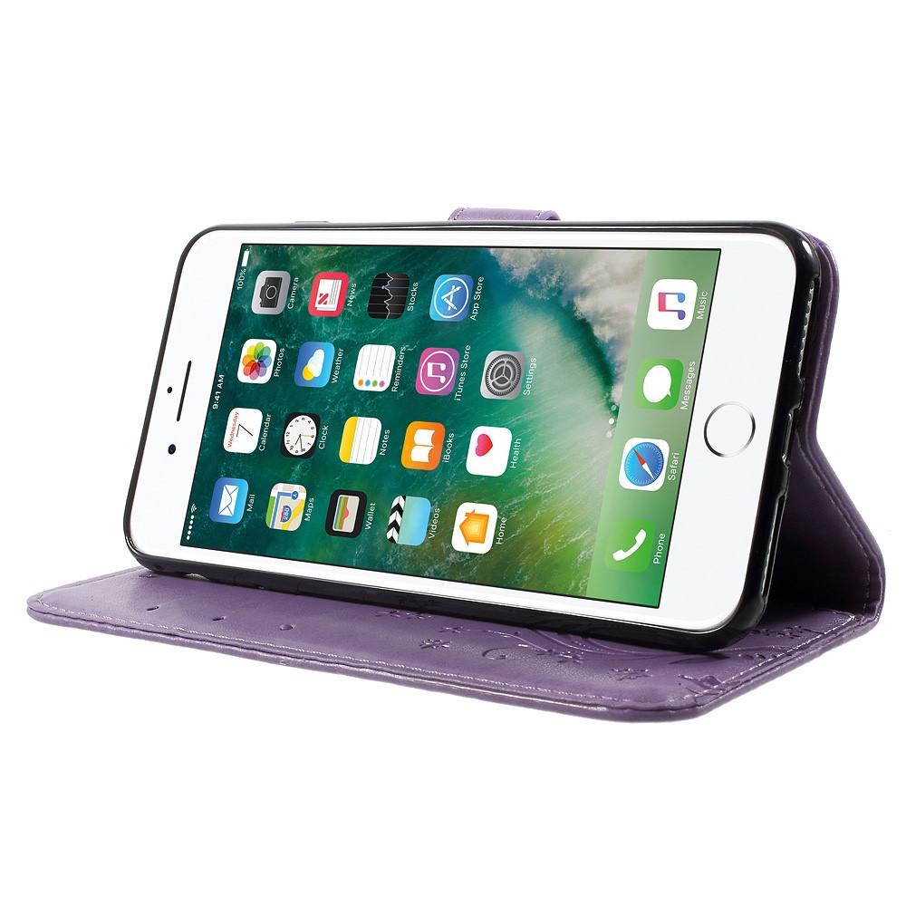 Étui en cuir à papillons pour iPhone 7 Plus/8 Plus, violet