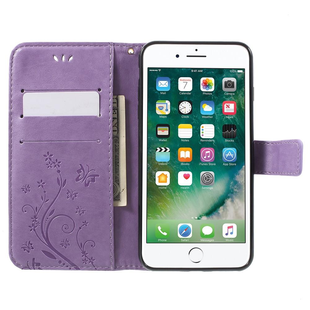 Étui en cuir à papillons pour iPhone 7 Plus/8 Plus, violet