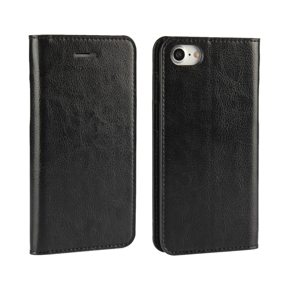 Coque portefeuille en cuir Veritable iPhone SE (2020), noir