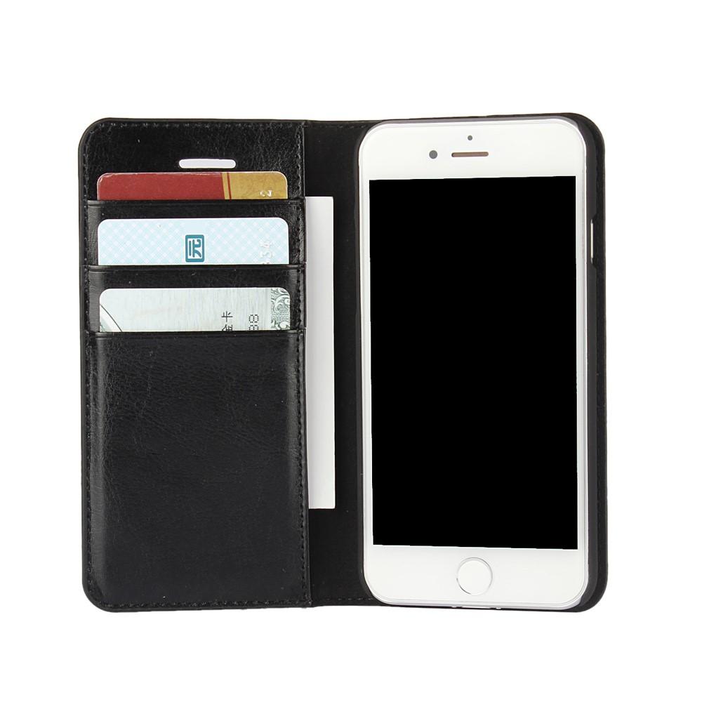 Coque portefeuille en cuir Veritable iPhone SE 2022, Noir