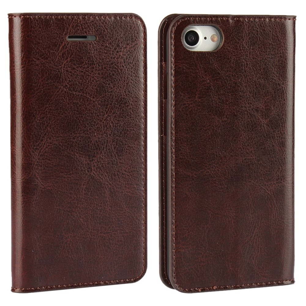 Coque portefeuille en cuir Veritable iPhone 7, marron foncé