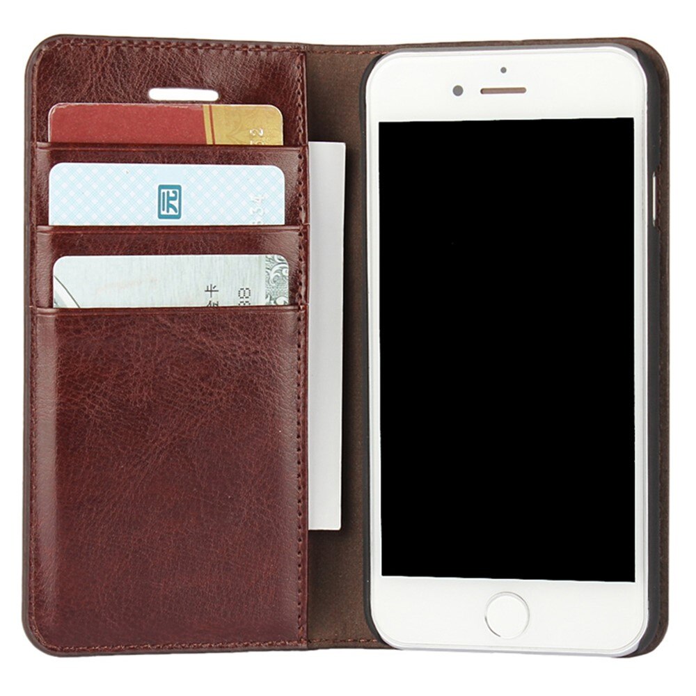 Coque portefeuille en cuir Veritable iPhone 8, marron foncé