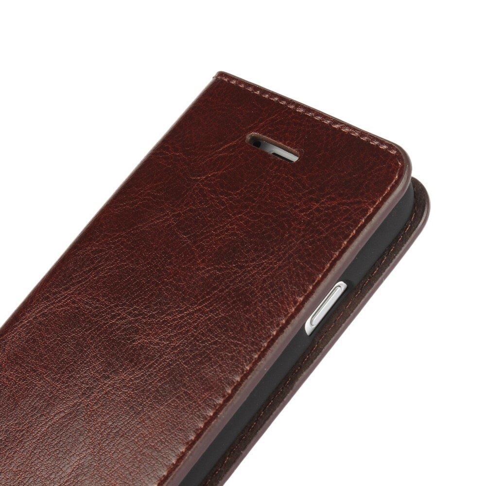 Coque portefeuille en cuir Veritable iPhone 7, marron foncé