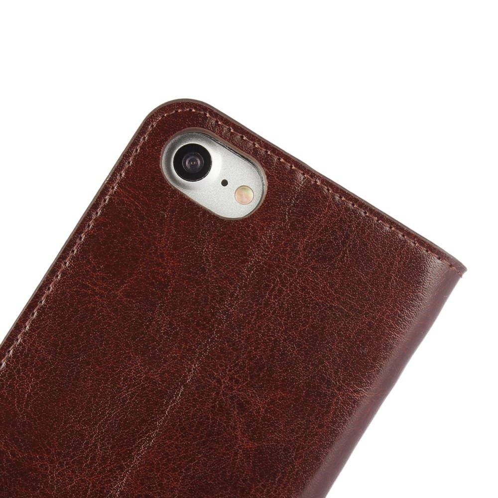 Coque portefeuille en cuir Veritable iPhone 8, marron foncé