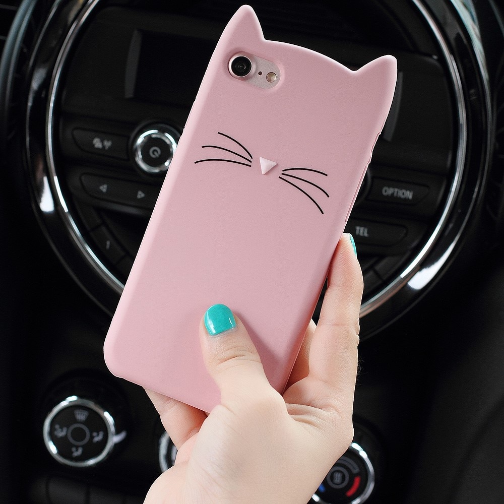 Coque en silicone Chat iPhone 8, rose